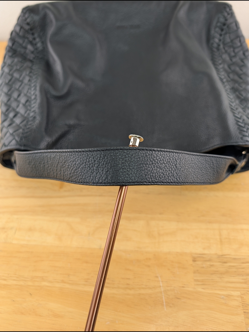 Cole Haan Dillan Black Pebbled Leather Hobo Shoulder Bag Basket-weave Detail - Picture 13 of 15